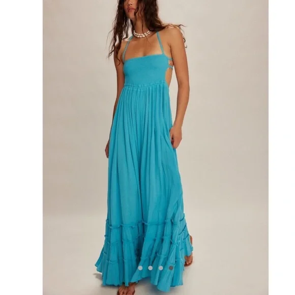 Free People Extratropical Romantic Open Back Tiered Ruffle Vacation Maxi Dress